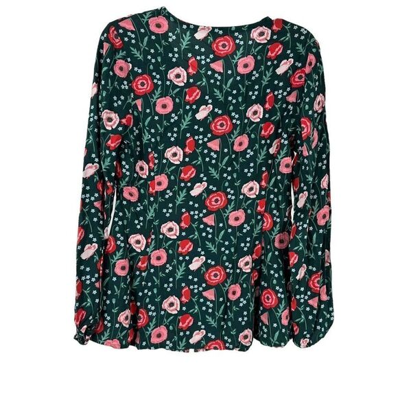 Matilda Jane Top Size S Green Floral Long Sleeve V Neck Yester Year Preppy Rose - Picture 2 of 7